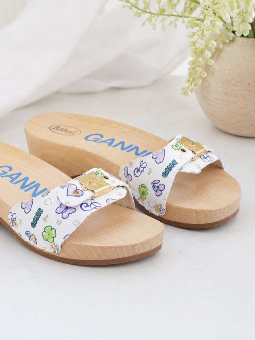 NEW GANNI x Dr. Scholl’s Sandals Kiosk Parrot Green Slides Wooden Platform 40